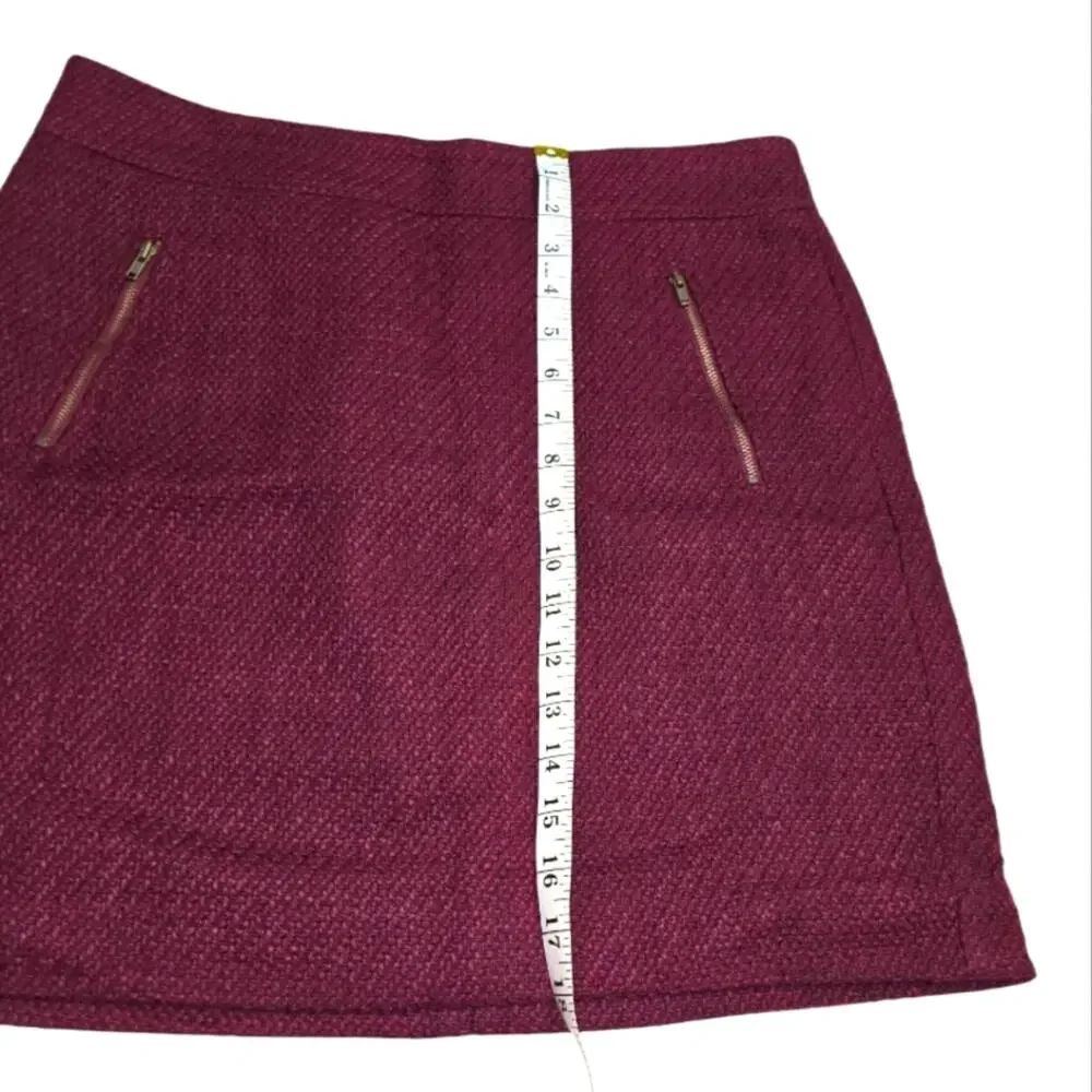 Loft Zip Pocket Elegant Burgundy Tweed‎ Mini Skirt Size 10